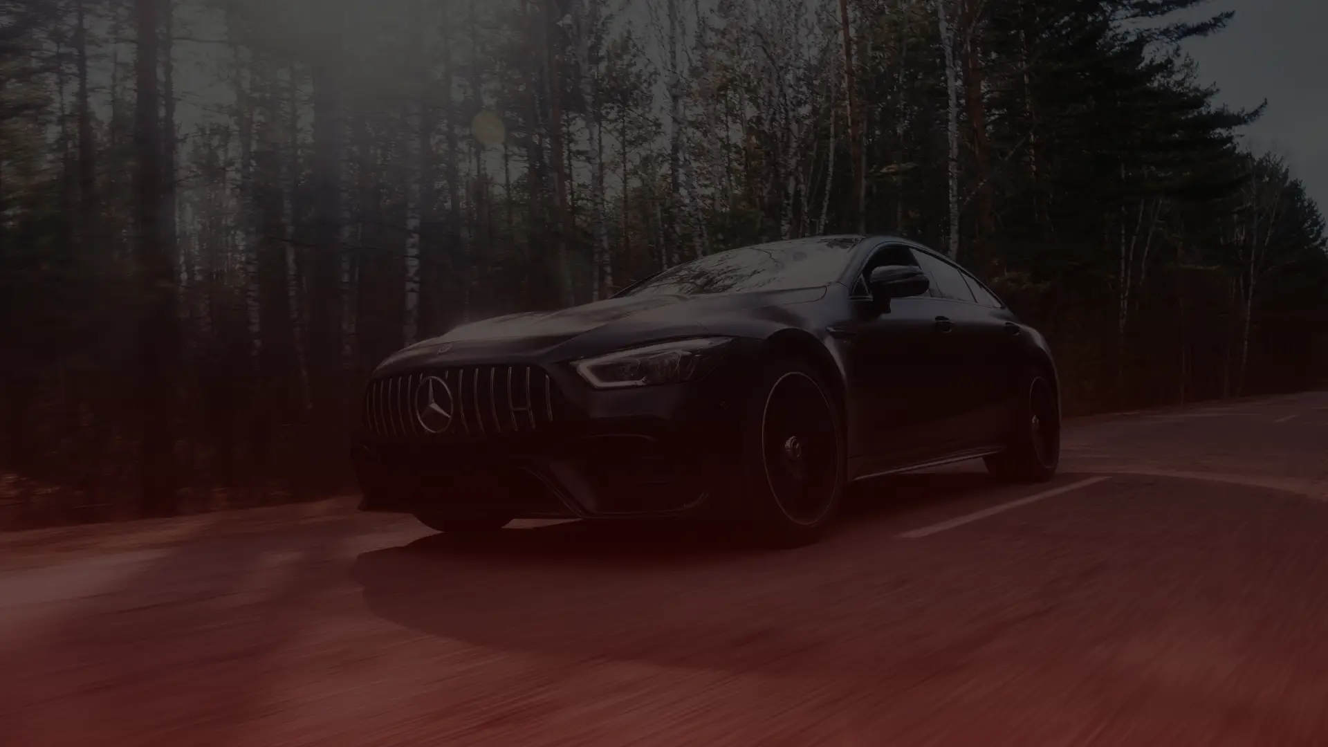 A sleek, black luxury car glides on a forest road. Capturing its elegance and speed, this dynamic scene is reminiscent of a test drive after a visit to the expert Mercedes Mechanic. Tall trees line the path, with soft lighting hinting at early morning or late afternoon. EuroMechanic - McNally Auto | Top Reviewed Auto Repair Shop in North York | Visit EuroMechanic - McNally Auto